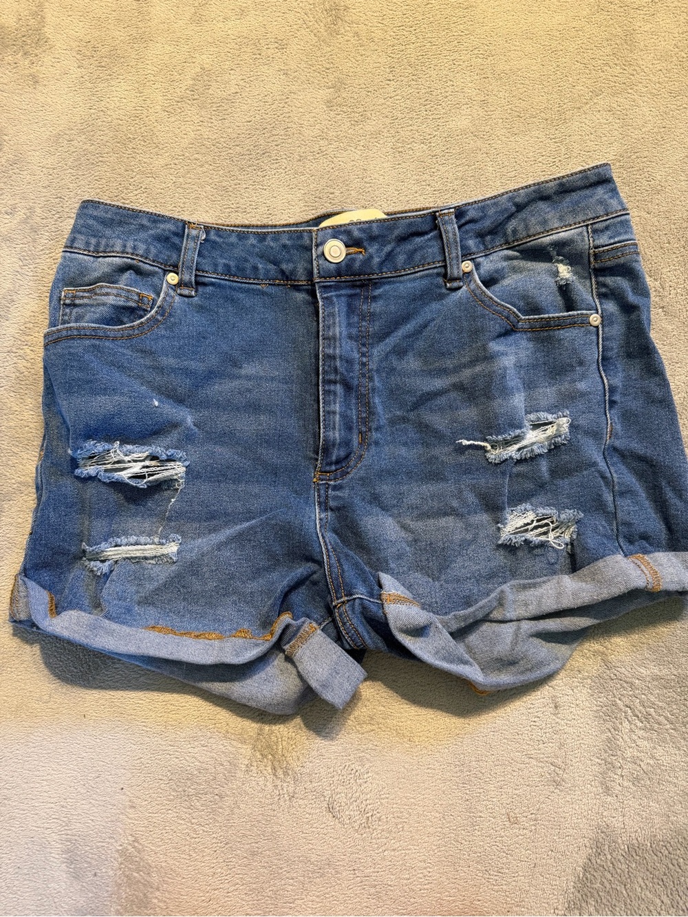 Women's Distressed Rolled-Hem Denim Shorts - Blue
